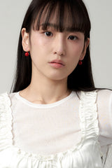 [silver925] red ball hook earring