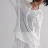 [Bedis] Henley neck see-through long-sleeved knitwear -3 color