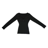 Slim fit V-neck long T-shirt 3color