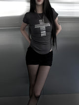 metallic cross stud short sleeve (3color)