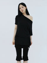 ドレープバンド オフショルダートップ(BLACK)