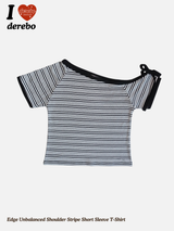 エッジ アンバランス ショルダー ストライプ 半袖 Tシャツ