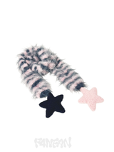 Fluffy Striped Scarf with Star Accents （Midnight & Sakura)