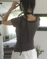 Serin レースボタン半袖Tシャツ