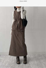 [Setup Available/FW] Lanba Ribbed Layered Long Skirt