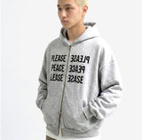 2-way Crop Fit Typo Hooded Zip-up Gray