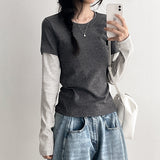 アート ストライプ レイヤード ロング スリーブ Tシャツ (5 colors)