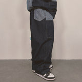 stripe patch denim pants_blue