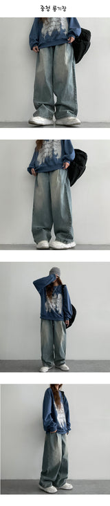 [2nd Length] [S-XL] Gidan one-tuck washed wide denim pants (4 colors)