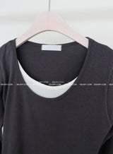 カラーリングレイヤードUネックロングスリーブTシャツ