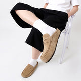 Suede Loafer Slides Camel