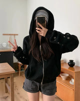 Beck Eyelet Sleeve Waffle Hood Zip-Up