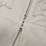 VINTAGE WASHING STUD POINT CROP HOODIE ZIP UP [OAT MEAL]