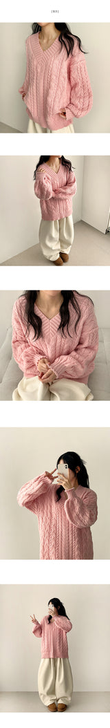 Raon Balloon Twisted V-Knit