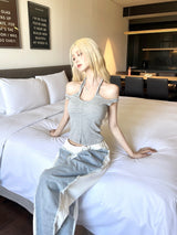 1278. Two way strap crop sleevless (2color)