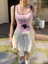 リボンシュガーコントラストリボンスリーブレストップ
