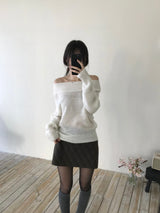 スラッシュモヘアオフショルダーニット (3 colors)