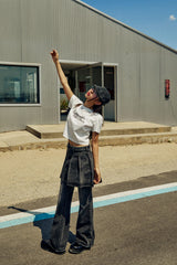 (W) カッティングラインクロップ半袖Tシャツ