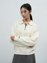 loose fit round collar pullover - ivory   