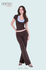 Blue Halter Brown Short-Sleeved T-shirt