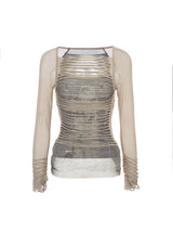 Emoha Love's Bondage Cut-out Striped Mesh Bottoming Shirt