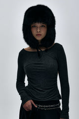 MUREN SHIRRING TOP / CHARCOAL