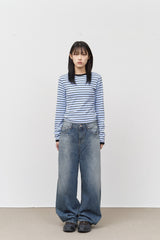 (W) Candy Fleece Striped Top