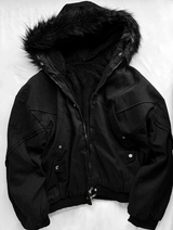 Deep Black Semi-Crop Fur Silver Winter Jumper Jacket - Deep Black
