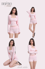 Pink cream lounge cardigan top set (sleeveless)