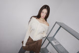 suede unbalanced brown mini skirt