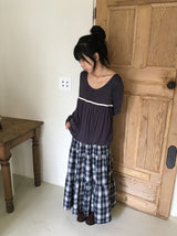 Lumie Check Tiered Banding Long Skirt