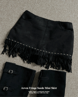 Arven Western Fringe Suede Metal Studded Mini Skirt (2 colors)