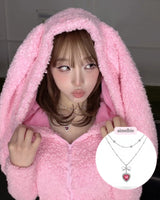 [IDLE Shuhua Necklace] ローズピンクハートプリンセスレイヤードネックレス - シルバーカラー
