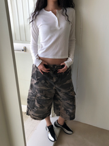 ワッフルヘンリーネックTシャツ [アイボリー]