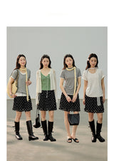 Dot ruffle flare mini skirt