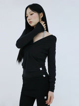 SLIM LONG BUTTON HOODIE TOP(BLACK)