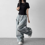 Two line side light blue denim banding pants (one color)