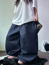 LETTERING INDIGO RAW STITCH WIDE BALLOON TATTOO PRINT DENIM LONG PANTS 🩵🖤 - 2 COLORS