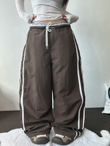 LOW-RISE NYLON TRACK WIDE PANTS 🖤🤎🩷💙4COLOR