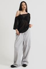 ニットワンショルダーTシャツ, Black