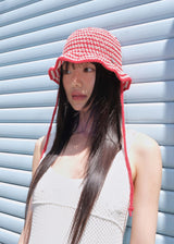 Stripe String Bucket Hat - Red