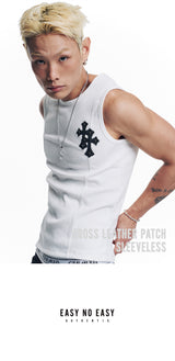 Cross Leather Patch Sleeveless - White