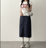 Sink non-fade raw denim long skirt