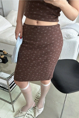 SOFT FLOWER FRILL TOP & MIDI SKIRT SET (IVORY, BROWN 2COLORS!)