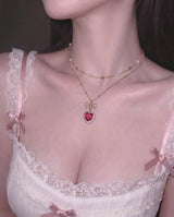 ロージーハートプリンセスレイヤードネックレス - ゴールドカラー (STAYC Seeun Necklace)