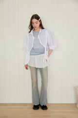 SHEER BLOOM SHIRRING TOP