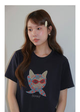 ビーズグラスグラフィッククルーネックTシャツ