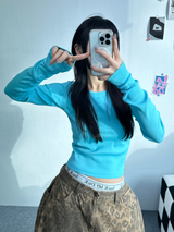 OPEN BACKLESS SEMI-CROP LONG SLEEVE T💙🤍🖤 - 3 COLORS