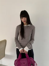 Kanit Diagonal Button Round Long Sleeve Tee