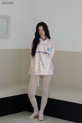 satin pink V-neck block core sweatshirt